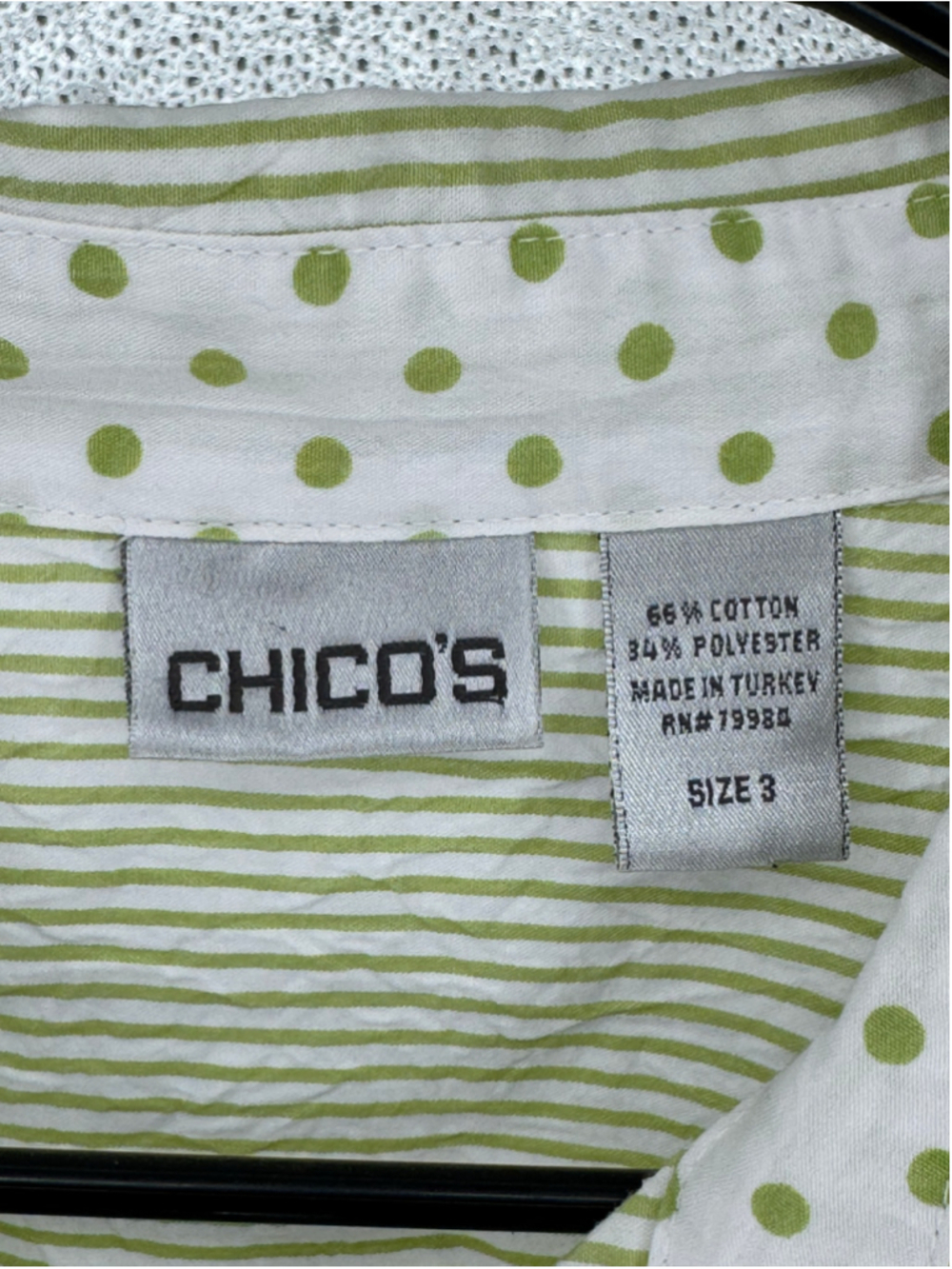Women's Chico's Button Down Shirt 3X Green White Striped Polka Dot - Picture 3 of 3